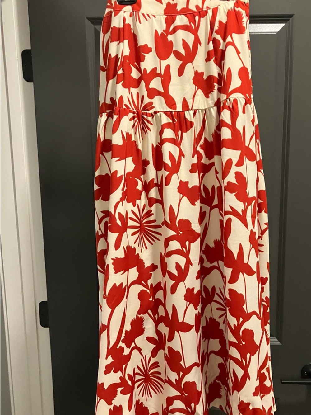 SHEIN Red and Cream Floral Maxi Skirt with Matching Tube Top